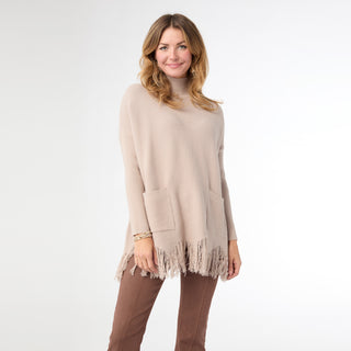 Lois Mock Neck Sweater with Fringe - Clay