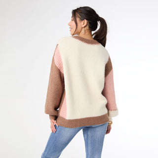 Dolores V-Neck Sweater with Contrast Sleeves - Spumoni