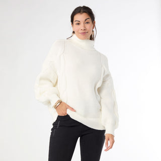 Hennie Cable Knit Turtleneck Sweater - Winter White