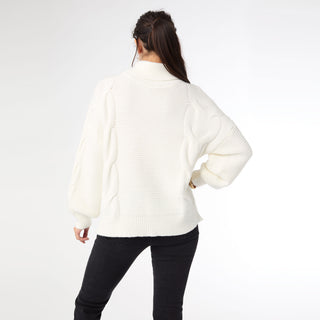 Hennie Cable Knit Turtleneck Sweater - Winter White