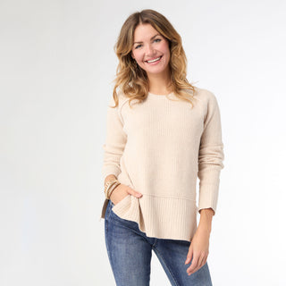 Helix Crew Neck Sweater with Side Slit - Oatmeal