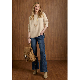 Helix Crew Neck Sweater with Side Slit - Oatmeal