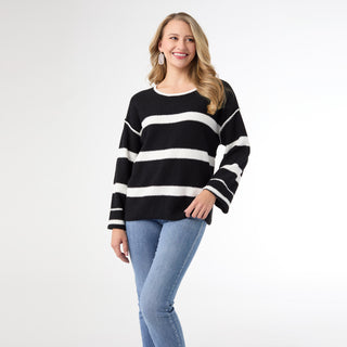 Carolyn Crew Neck Striped Sweater - Black/White