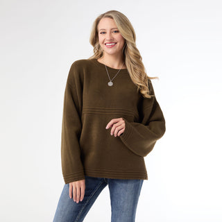 Delphina Long Sleeve Lattice Back Sweater - Olive