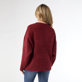 Delphina Long Sleeve Lattice Back Sweater - Merlot
