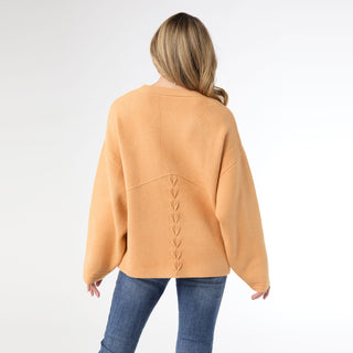 Delphina Long Sleeve Lattice Back Sweater - Mustard