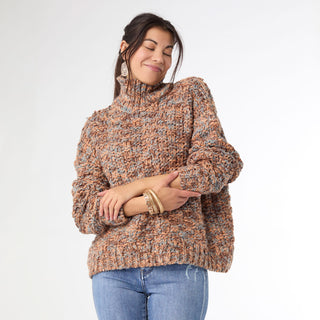 Hoge Chunky Loose Knit Sweater - Camel/Sky Blue