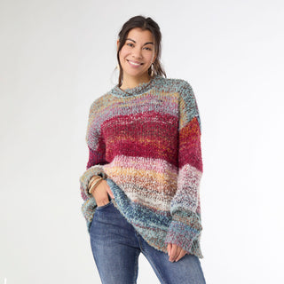 Madge Multi Stripe Loose Ombre Sweater - Merlot/Mushroom/Blue