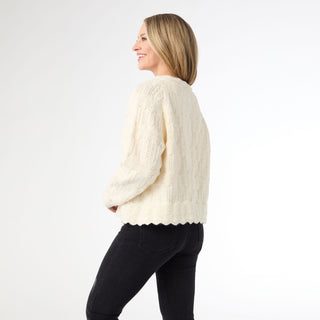 Regina Cardigan with Scalloped Trim - Cream