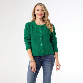Regina Cardigan with Scalloped Trim - Emerald