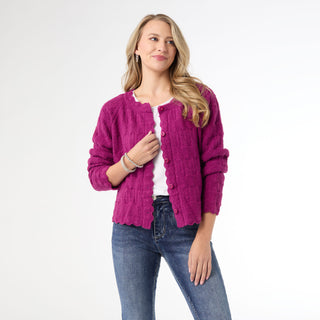 Regina Cardigan with Scalloped Trim - Berry