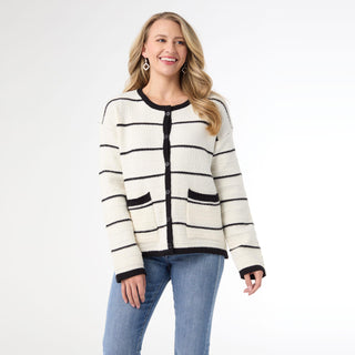 Annalie Cardigan with Front Pockets - Winter White/Black