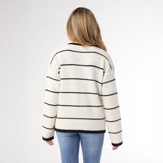 Annalie Cardigan with Front Pockets - Winter White/Black