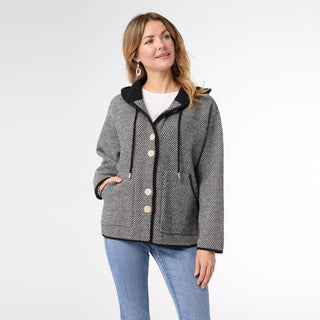 Kendrick Hooded Button Front Cardigan - Black/Winter White