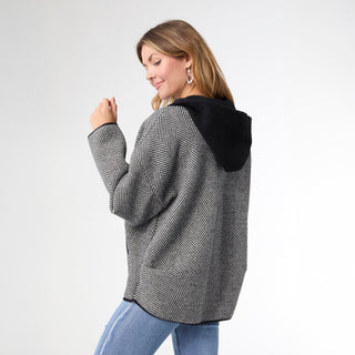 Kendrick Hooded Button Front Cardigan - Black/Winter White