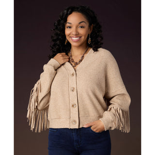 Calder Cardigan with Fringe - Oatmeal Heather
