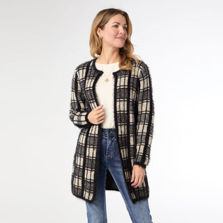 Eliana Mohair Brushed Open Cardigan - Black/Oatmeal