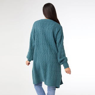 Summit Cable Knit Open Cardigan - Dark Teal