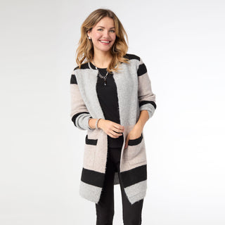 Liz Open Cardigan with Front Pockets - Mid Heather Grey