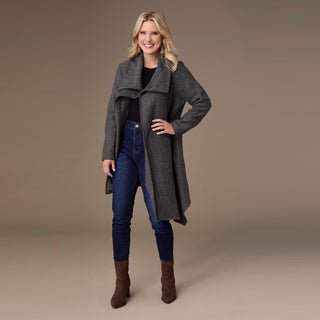 Billy Herringbone Cardigan with Clasp - Black