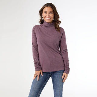 Myra Long Scrunch Sleeve Turtleneck - Eggplant Heather