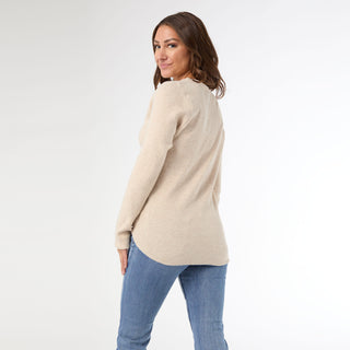 Kym Soft Henley Top with Buttons - Taupe Heather