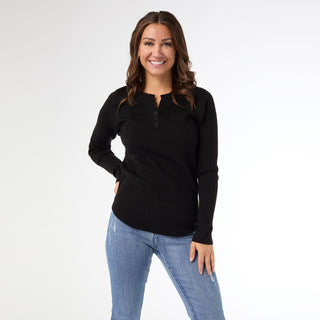 Kym Soft Henley Top with Buttons - Black