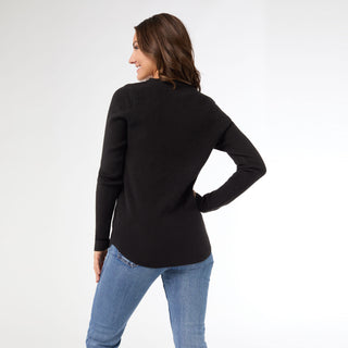 Kym Soft Henley Top with Buttons - Black