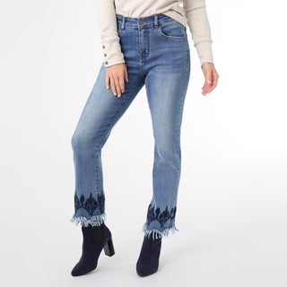 EverStretch Straight Ankle with Bottom Embroidery - Medium Denim
