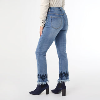 EverStretch Straight Ankle with Bottom Embroidery - Medium Denim