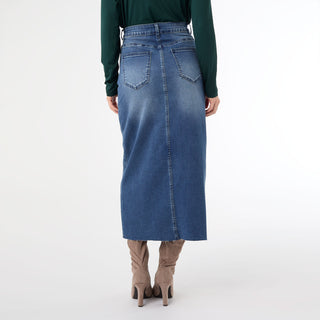 EverStretch Long Skirt with Front Slit - Dark Denim