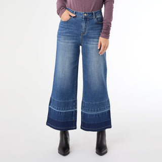Bambu Soft Wide Leg Crop with Contrast Bottom - Medium Denim