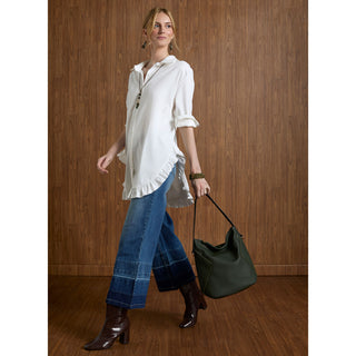 Bambu Soft Wide Leg Crop with Contrast Bottom - Medium Denim