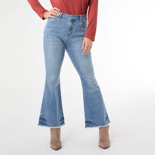 Bambu Soft Flare Ankle with Bottom Distressing - Medium Denim