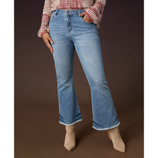 Bambu Soft Flare Ankle with Bottom Distressing - Medium Denim