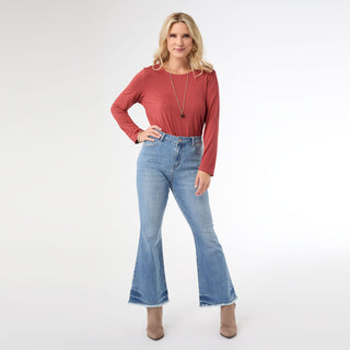 Bambu Soft Flare Ankle with Bottom Distressing - Medium Denim