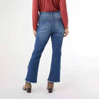 Bambu Soft Straight Ankle with Crossover Fringe Bottom - Dark Denim