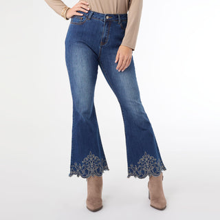 Bambu Soft Flare Ankle with Bottom Embroidery - Dark Denim