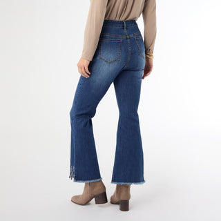 Bambu Soft Flare Ankle with Bottom Embroidery - Dark Denim