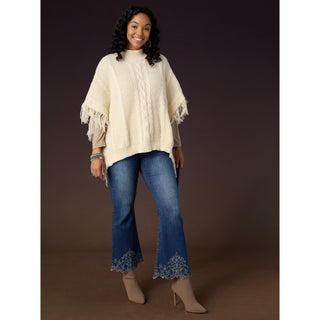 Bambu Soft Flare Ankle with Bottom Embroidery - Dark Denim