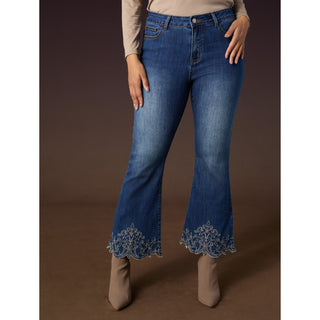 Bambu Soft Flare Ankle with Bottom Embroidery - Dark Denim