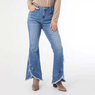 Bambu Soft Flare with Crossover Fringe - Medium Denim