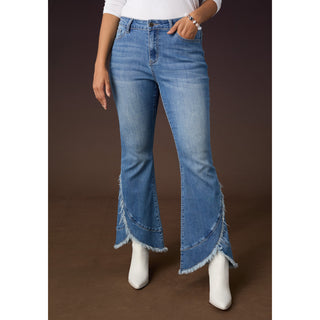 Bambu Soft Flare with Crossover Fringe - Medium Denim
