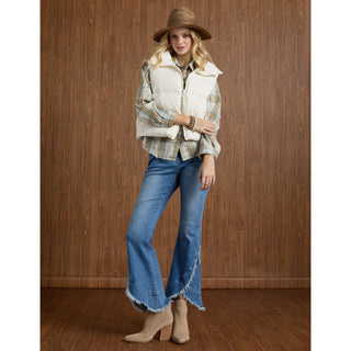 Bambu Soft Flare with Crossover Fringe - Medium Denim