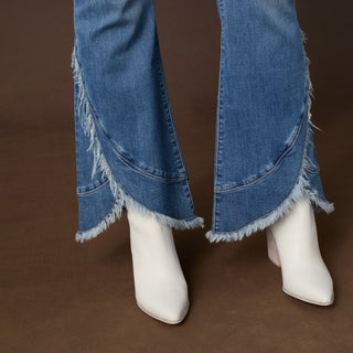 Bambu Soft Flare with Crossover Fringe - Medium Denim