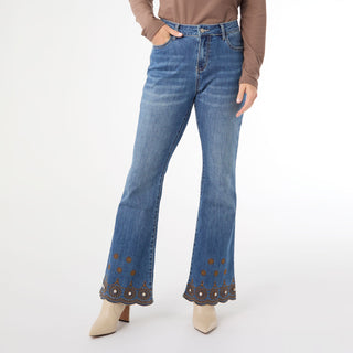 Bambu Soft Flare with Scalloped Beaded Bottom - Medium Denim