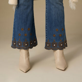 Bambu Soft Flare with Scalloped Beaded Bottom - Medium Denim