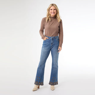 Bambu Soft Flare with Scalloped Beaded Bottom - Medium Denim
