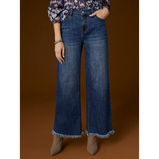Bambu Soft Wide Leg with Fringe - Dark Denim