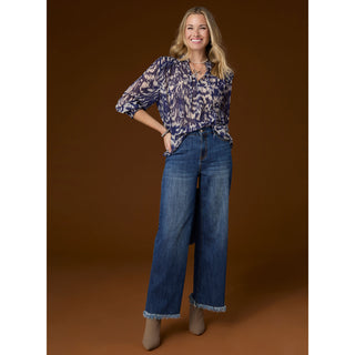 Bambu Soft Wide Leg with Fringe - Dark Denim